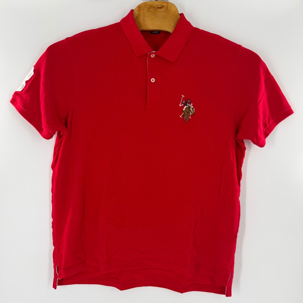 US Polo Assn Mens XL Red Short Sleeve Pique Polo Shirt Double Horseman Logo